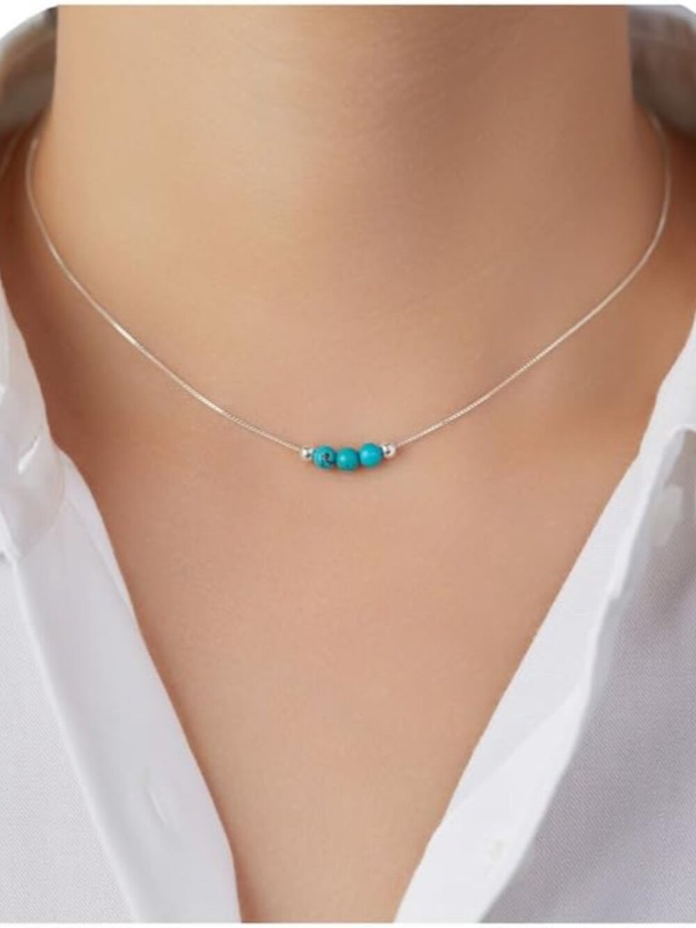 Dainty Crystal 925 Sterling Silver Choker Collar Necklace Handmade With 3 Beads